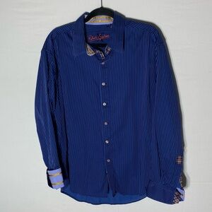 Robert Graham Blue Striped Casual Long Sleeve Button Up Shirt 2XL